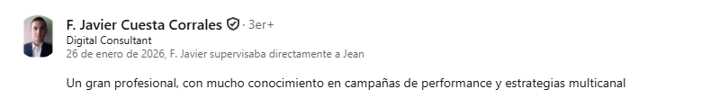 Recomendación de LinkedIn de F. Javier Cuesta Corrales, Digital Consultant